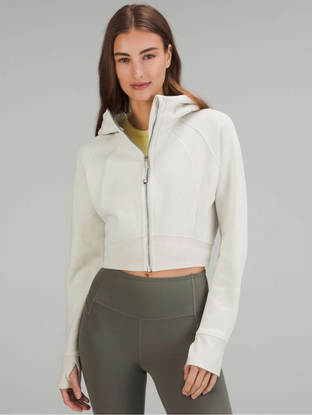 lululemon scuba full zip cropped jacket in Bone size 4